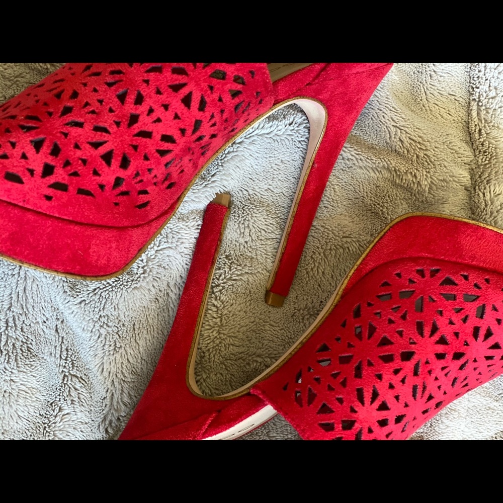 Red Cut Out Heels - Picture 2 of 4